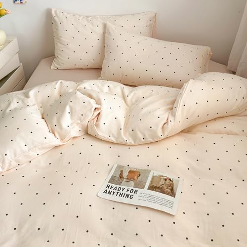 LifeTB Polka Dot Muslin Duvet Cover King Size, 100% Cotton Soft Gauze Bedding Set with 2 Pillowcases, Aesthetic Coquette Bedding Breathable Polka Dot Comforter Cover with Zipper Closure