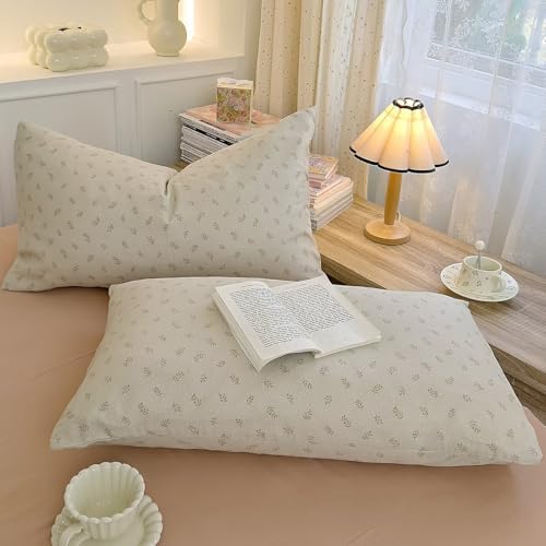 King Size Green Floral Duvet Cover Muslin 100% Cotton Rustic Aesthetic Comforter Cover,All Season Comfy Breathable Bedding Set with Zipper Closure.1 Duvet Cover and 2 Pillowcases