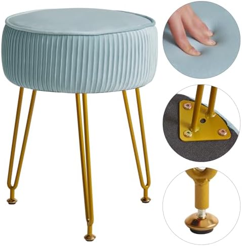 IBUYKE Makeup Vanity Stool, Velvet Round Footrest Ottoman, Blue LG-30H