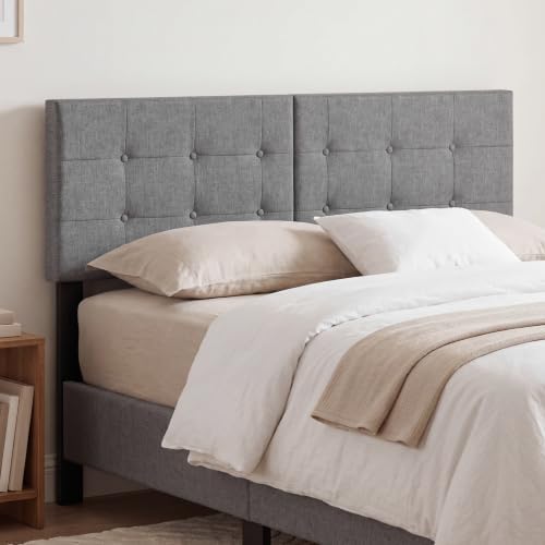 GIANTEX Linen Upholstered Headboard for Queen Full Size Bed, Dark Grey