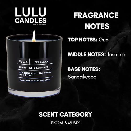Lulu Candles Jasmine, Oud & Sandalwood Scented Soy Blend Jar Candle 9 Oz 2 Pack