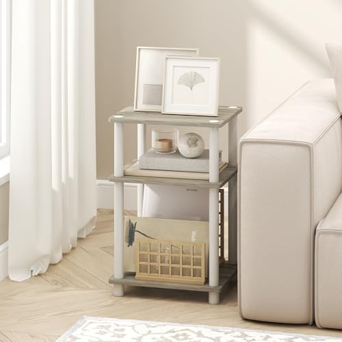 Furinno Turn-N-Tube 3-Tier Toolless Side Table, Compact, Light Oak