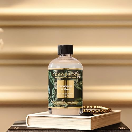 Cocorrína Reed Diffuser Refill Eucalyptus & Moss 10.15oz (300ml) with 8 Sticks - Premium Long-Lasting Floral Essential Oil, Home Fragrance for Bedroom, Bathroom Home Decor