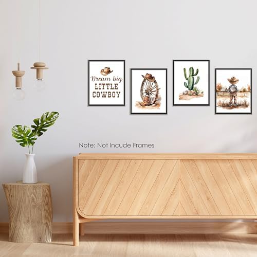 BESERH Western Nursery Wall Decor, Cowboy Nursery Wall Art Prints, Rustic Country Cowboy Hats Boots Cactus Western Posters for Boys Room Playroom, 8x10 Inches Set of 4 Unframed