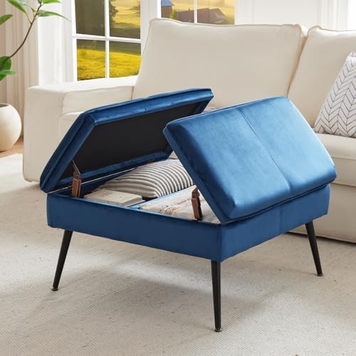 Square Ottoman with Storage Coffee Table Large Upholstered Navy