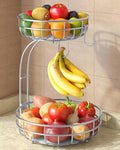 Sevenblue 2 Tier Modern Fruit Basket for Kitchen Counter, Silvery