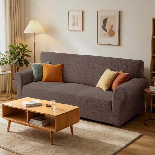 ZNSAYOTX Stretch Couch Cover, 1 Piece Oversized Sofa Covers for 3 Cushion Couch, Jacquard Sofa Slipcovers with Elastic Bottom Thickened Furniture Protector for Dog Cat Pet (X-Large, Brown)
