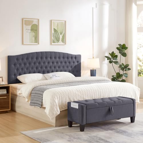 24KF Upholstered Tufted Button Linen Wall Mounted Headboard,Comfortable Fashional Headboard King/CA King Size, 6055-K-Dark Gray