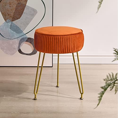 IBUYKE Makeup Vanity Stool, Velvet Round Footrest Ottoman, Orange LG-30J