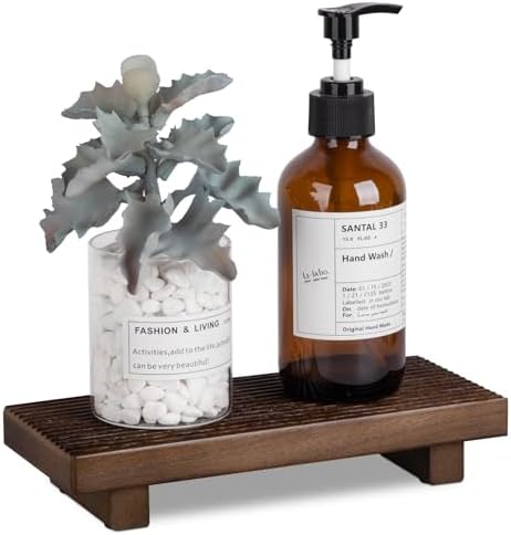 Bathroom Sink Tray Wood Riser Display Kitchen Decor Soap Holder, Walnut