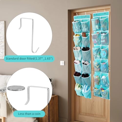 GOMAJI 2PK Over the Door 12 Large Pockets Hanging Shoe Organizer, Turquoise