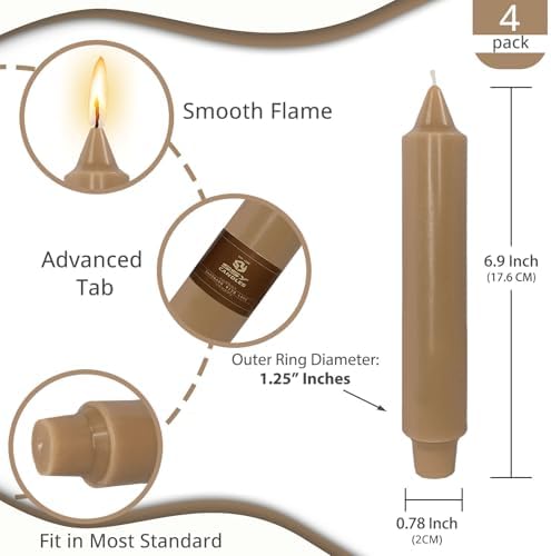 NJAO HOO Brown Short Taper Candle 7 Inch Candlesticks Unscented Dripless Tapered Candle Set for Home Decor Wedding Party Dinner Candles, 4 Pack
