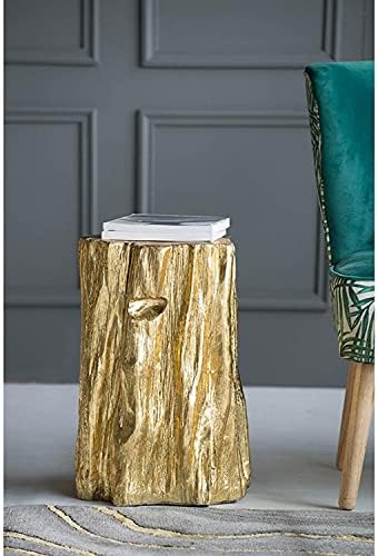 A&B Home Nature Wood Texture Inspired, End Table Side Table Living Room Furniture Luxury, Golden Tree Trunk Garden Stool or Gold Coffee Table Accent Tables for Small Spaces - 13.5x13x20