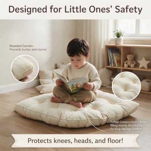 TOPCHANCES Large 4-Inch Thick Floor Cushion for Kids,39" Round Corner Playroom Pillow,Soft Non-Slip Floor Seat for Dorm Room,Bedroom Nooks&Reading Corners