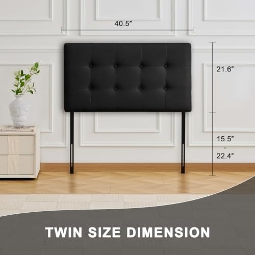 Linen Tufted Headboard Twin Size, Solid Wood Twin Headboard Only, Black