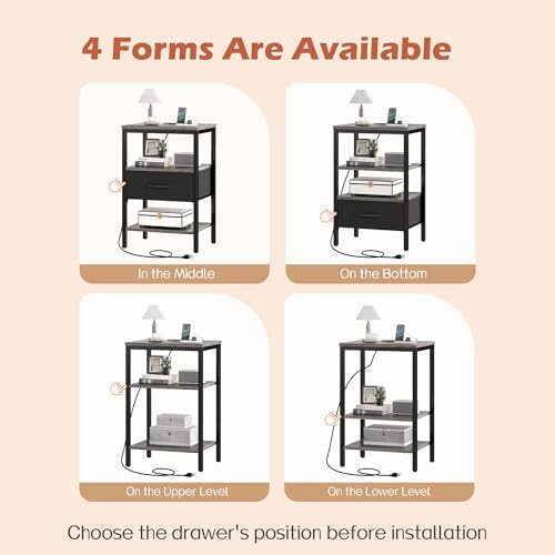 SUPERJARE Nightstand Set of 2 with Charging Station, USB-C Port, End Tables