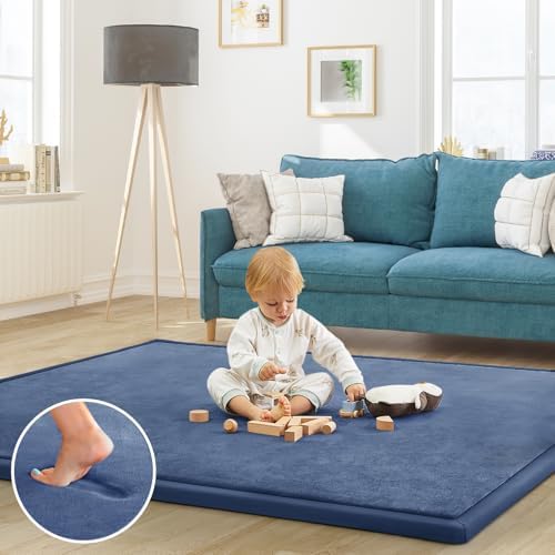 Baby Play Mat for Floor Nursery Rug Muscle Mat Area Rug Playroom Rug 59"x59" Playpen Mat Elastic Foam 1.3" Thick Crawling Mat for Babies,Toddlers, Infants, Kids,Sapphire Blue