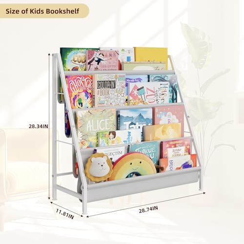Aokitsink 4-Tier Kids Bookshelf, Book Shelf for Kids Rooms,Book Rack for Kid with Four Deep Pockets,Nursery Bookshelves for Kid' Playroom, Toddler Bookshelf as a Children's Gift