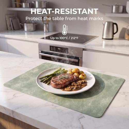 ADRIMER Fall Placemats Set of 4, Heat Resistant Faux Leather, Green
