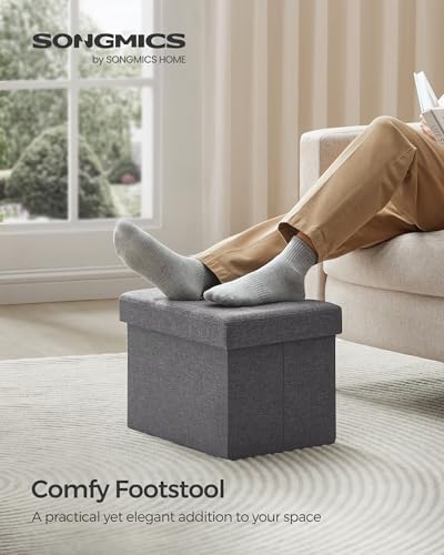 SONGMICS Small Folding Storage Ottoman, 15.8 x 12.2 x 12.2 Inches