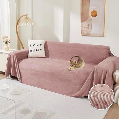 MEETSKY Couch Cover Washable for 2 Cushion Sofa, Cat Scratch Proof Furniture Protector Love Seat L Shape Couch Covers Soft Sectional Sofa Cover for Dogs Pets, 71" x 118", Pink
