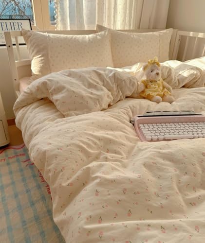Lace Duvet Cover Set Twin XL(68"x90"),Pink Flower