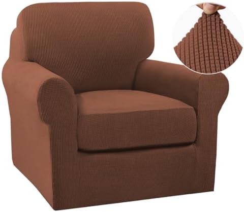 Turquoize 2 Piece Chair Covers Chair Slipcovers for Living Room Small Armchair Chair Cover with Arms Washable Furniture Cover for Chairs Feature Thick Jacquard Fabric (Small Armchair, Caramel)