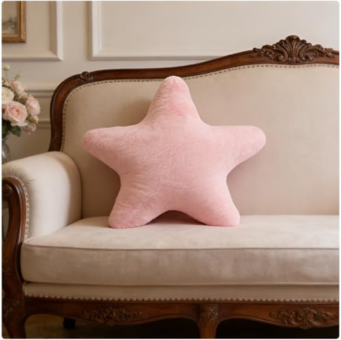 Star Shaped Throw Pillows Set of 2,Cute Plush Decorative Pillows with Fluffy Faux Rabbit Fur, Soft Star Cushion for Sofa Couch Bed Living Room Bedroom Home Decor (Pink, 15.7")