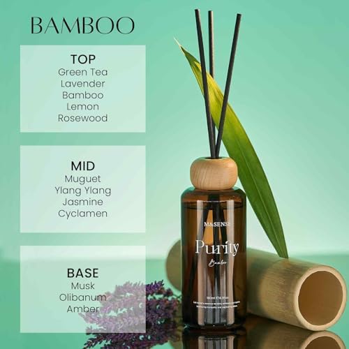 M&SENSE Reed Diffuser Set, Bamboo, 6.3 oz Natural Essential Oil