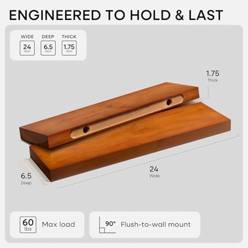 Homeforia 24 Inch Floating Shelves, High-End Solid Pine Wood, Set of 3