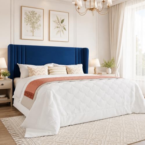 SHA CERLIN Full Velvet Upholstered Bed Frame, Wingback Headboard, Blue