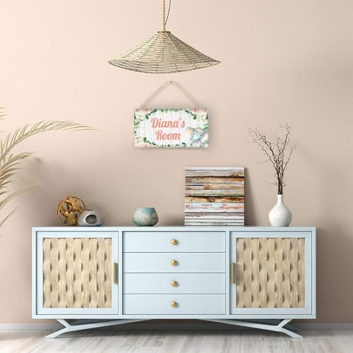 Personalized Floral Grey Elephant Door Sign Kids Room Decor Custom Name Boys Girls Bedroom Toddler Baby Nursery Hanging Art Wood Wall Plaque