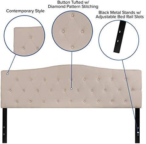 Flash Furniture Cambridge Button Tufted and Diamond Stitched Upholstered King Size Headboard in Beige Fabric