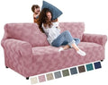 JIVINER 1 Piece Couch Cover for 3 Cushion Couch, High Stretch Sofa Covers with Elastic Bottom, Washable Sofa Slipcovers for Dog, Pets Feature Geometrical Jacquard Fabric (Sofa, Pink)