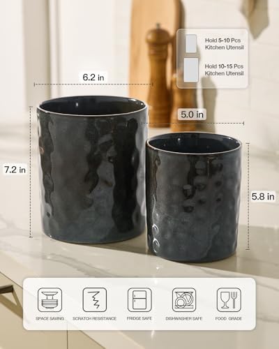 famiware Ceramic Utensil Holder, 7.2"+5.8", Set of 2, Deep Forest