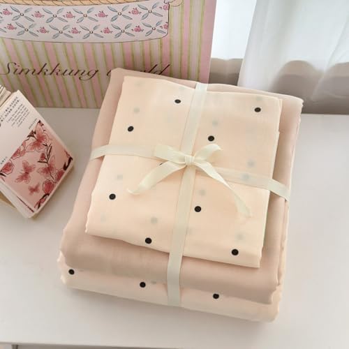 AOJIM Beige Polka Dot Duvet Cover Full Size 3PCS 100% Cotton Double Layer Gauze Bedding Set with Zipper Closure, Soft Breathable Comforter Cover with 2 Pillowcases Chic Kids Adults Bedding Duvet Cover