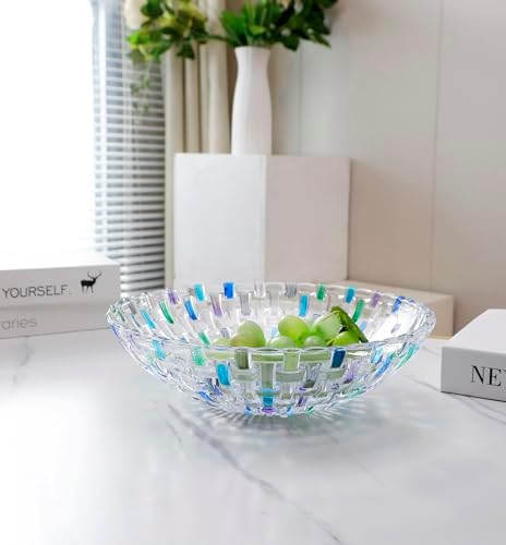 MAGCOLOR Hand Painted Blue Woven Glass Crystal Salad & Fruit Bowl Decoration,Centerpiece For Home,Office,Wedding Decor, Fruit, Snack, Dessert, Server (Blue)