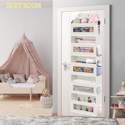 KYEVIS Over The Door Organizer, 5 Shelves Closet Door Hanging Organizer with 10 Mesh Pockets, Nursery Closet Organizer, Baby Essentials, Dorm Room Essentials for Girls