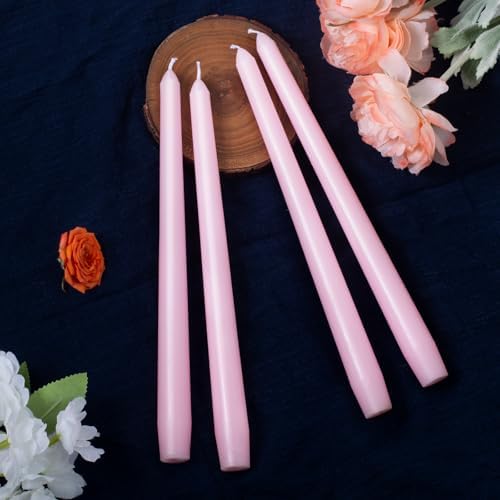 Everymoment Pink Taper Candles - 24 Pack 10 Inch Candlesticks - Dripless & Smokeless for 8 Hours - Unscented Paraffin Wax - Ideal for Wedding Mother’s Day Valentine's Day Baby Shower & Romantic Decor