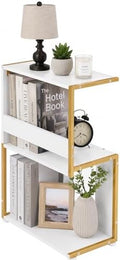 Narrow End Table for Small Spaces - Slim Side Table, S Shape Design Narrow End Tables Living Room,Skinny Bedroom Nightstand Thin Side Magazine Bookshelf (Champagne Gold)