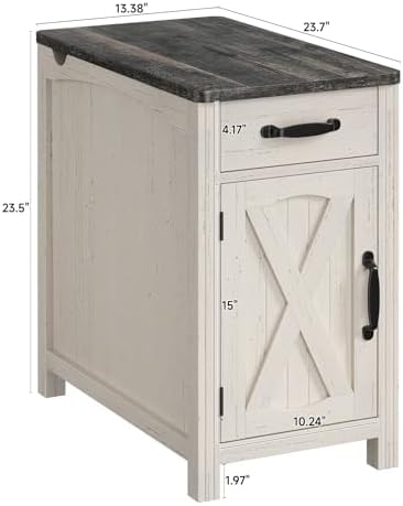 ONBRILL Farmhouse End Table with Charging Station,Rustic White