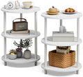 XBurmo Small Round End Table - 3 Tier Design Accent Table, Narrow Side or Bedside Stand, Industrial Vintage Nightstand for Bedroom, Living Room, or Small Spaces, Set of 2, Marble White