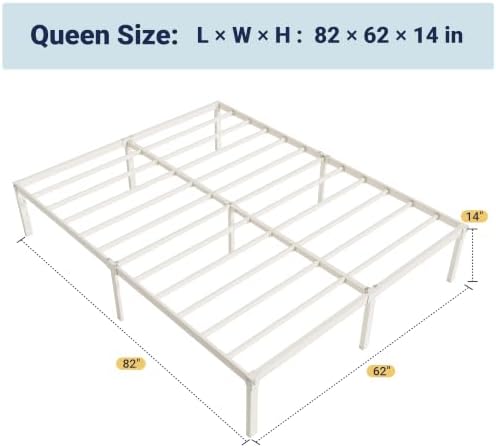 Allewie Queen Bed Frame, 14 inch Metal Beds with Storage Space, Beige