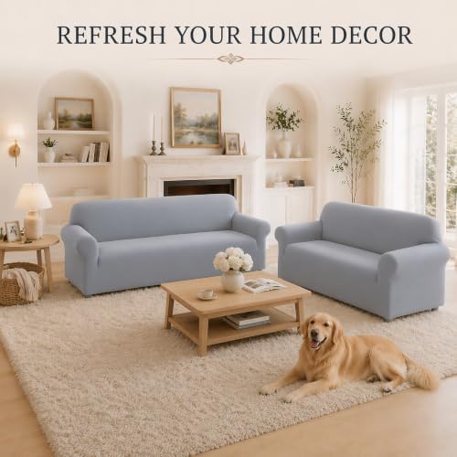 2Pcs Sofa Cover Stretch Soft with Non-Slip Foam and Elastic Bottom