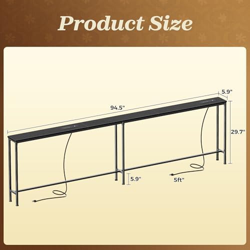 SUPERJARE 94.5 Inch Sofa Table with 2 Power Outlets and USB-C Ports