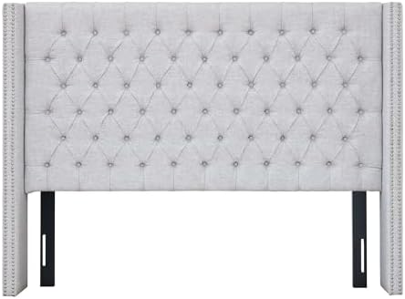 Madison Park Queen Wingback Upholstered Tufted Headboard, Featuring High-Density Sponge Padding, Adjustable Height Headboard, Easy Assembly, Gray