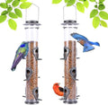 Metal Bird Feeder Tube Hanging Wild Bird Seed Feeder Aluminum Six Port Bird Feeders,1.4 mm Extra Thick Solid Tube Transparent with Steel Hanger Great for Attracting Birds (Grey 2PK)