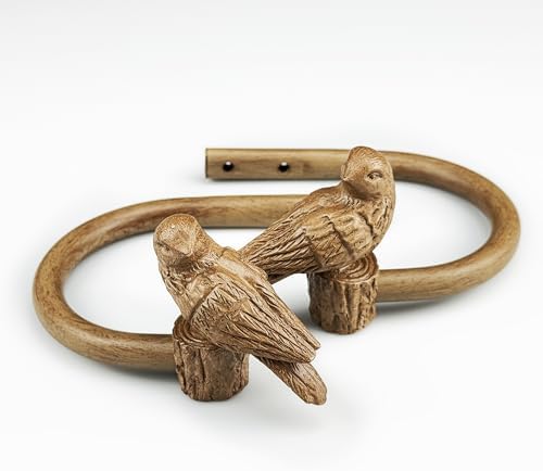 Curtain Drapery Holdbacks with Resin Bird, Wall Mount Drapery Hooks Holders, Set of 2, Wood Color, Suitable for Drywall