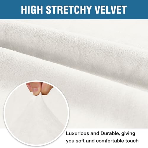 H.VERSAILTEX Stretch Velvet Sofa Covers for 3 Cushion Couch Covers Furniture Protector Soft with Non Slip Elastic Bottom, Crafted from Thick Comfy Rich Velour (Large Sofa 90"-97", Porcelain White)
