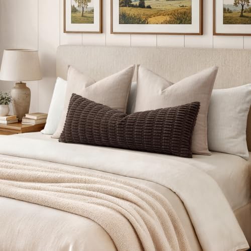 MIULEE Lumbar Corduroy Throw Pillow Cover for Bed 14x36 Dark Brown